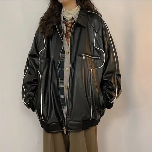 comprar Chaqueta Holgada De Piel Sintética Vintage Para Moto, Para H