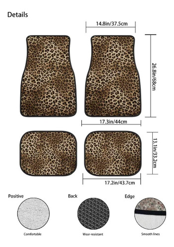 Conjunto 4 Alfombras Decorativas Estampado Leopardo Auto Ant