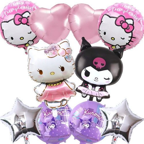 Kit Globos Metalicos Kitty & Kuromi 10 Pzs Sanrio Sanrio
