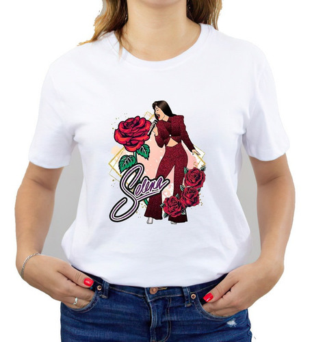 Polera Estampada Dama 100%algodón Diseño Selena Flores 469