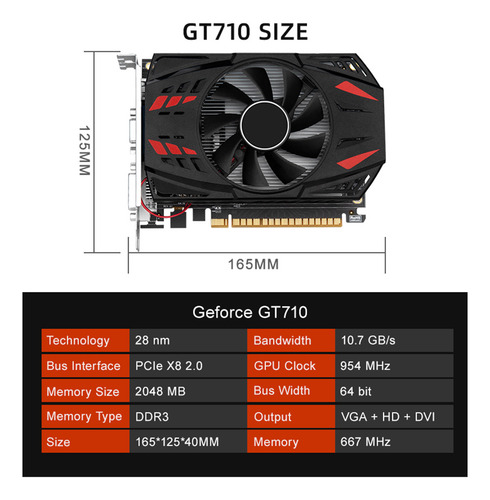 Tarjeta Gráfica Geforce Gt710 Ddr3 De 2 Gb, 64 Bits, 954 Mhz