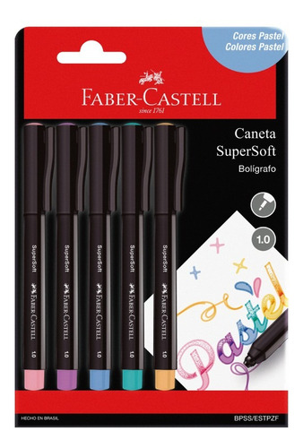 5 Lapiceras - Faber Castell - Color Pastel - Supersoft - Ca
