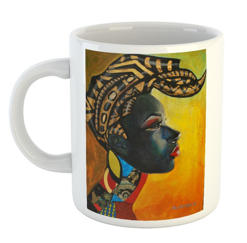 Taza De Ceramica Arte Africano Mujeres Pinturas Colores M6