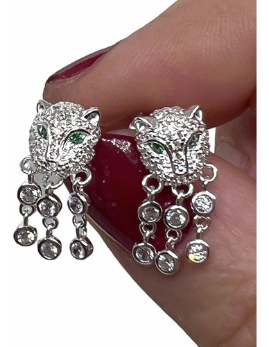Imagen 1 de 7 de Aros De Plata Pantera Con Cadenas Colgantes .