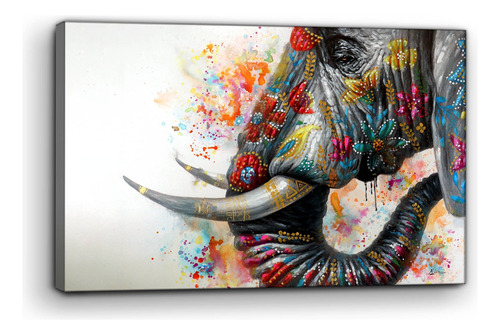 Cuadro Moderno Canvas Elefante Pintura Colores 90x140cm