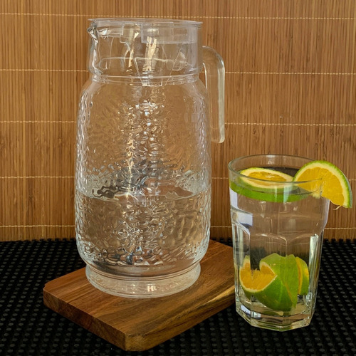 Jarra Martelada Vidro Compacto Refresco Agua C/ Tampa 2l Cor Transparente
