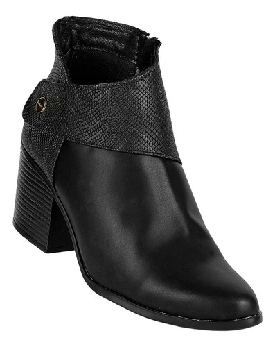 Botin Casual Tacon Mujer Negro Tacto Piel Stfashion 18203905