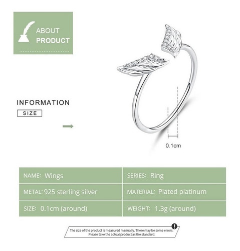 Imagen 3 de 6 de Anillo Alas Circones Ajustable Para Mujer En Plata 925