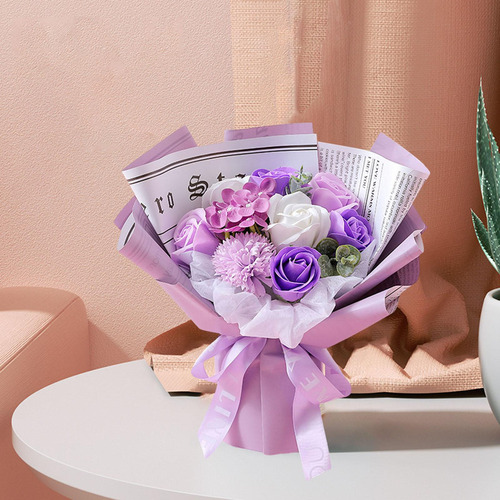 Buquê De Flores De Rosa De Sabão Artificial Rosa Eterna