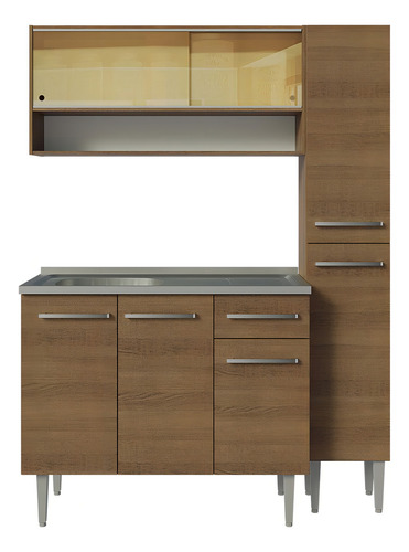 Cocina Integral Completa Modular Madesa Emilly 137cm Con Tarja Inox Color Marrón 10