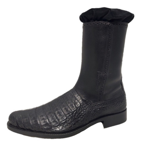 Imagen 2 de 6 de Botin De Vestir Hombre Franco Cuadra Oval Cocodrilo Negro