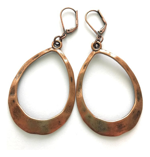 Hammered Boho Copper Plated Hoop Earrings Wires Artisan Jewe