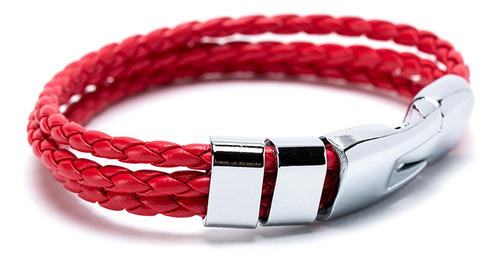 Pulsera De Tres Trenzados Rojos Con Detalles Metálicos