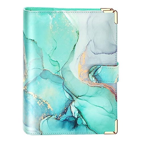 Carpeta A5 Para Agenda 6 Ganchos Magnetic Cuero Marble Mint