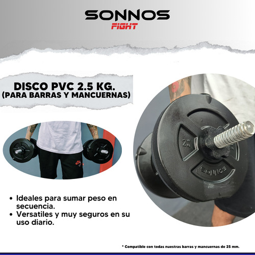 Kit Barra Maciza + Mancuernas A Rosca + 24 Kg Discos Sonnos