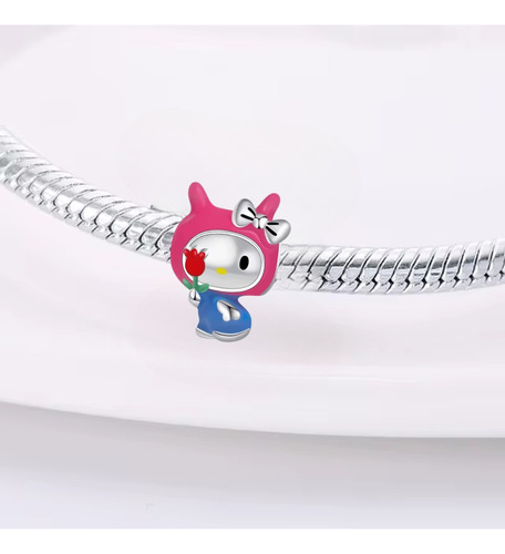 Charm Hello Kitty Tulipán Jardinera Plata S925 Fucsia