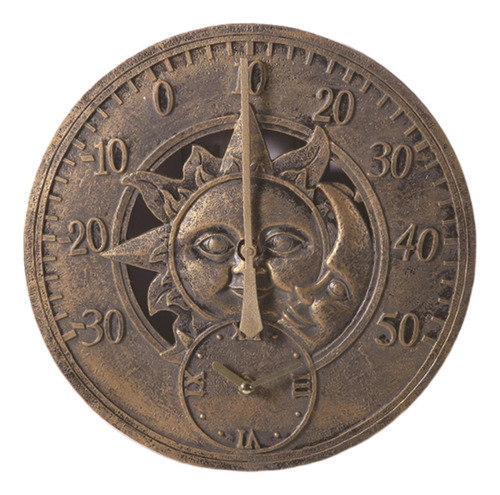 Reloj De Pared Colgante De Bronce Retro Termómetro Adjunto