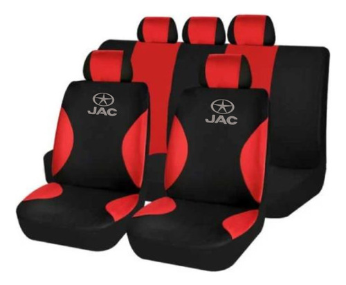 Cubreasiento Tela Negro Cabeceras Rojas Logo Jac Bordado