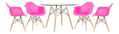 Kit - Mesa Eames Tampo Vidro 120 Cm + 4 Cadeiras Eiffel Daw Cor Rosa Pink
