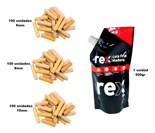 Kit Set De 300 Tarugos De Madera Mas Cola Fria
