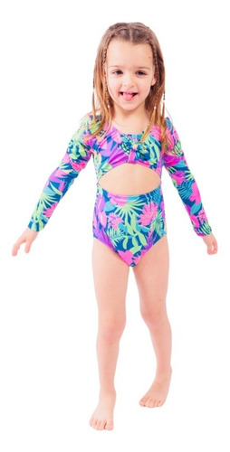 Malla Entera Niña Uv Upf50+ Miami Mangas Largas Tropical