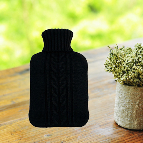 Funda Tejida Negra Para Botella De Agua Caliente, 2 Litros,