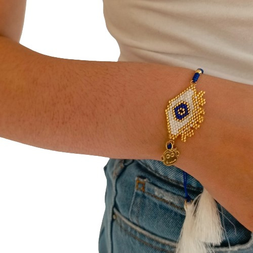 Pulsera Ojo Del Mar Azul Tejida Mostacilla Importada