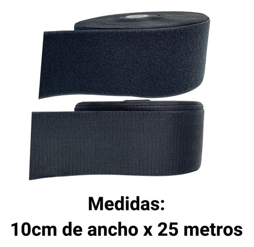 Rollo Contactel Velcro 10cm De Ancho 25 Metros Largo Negro