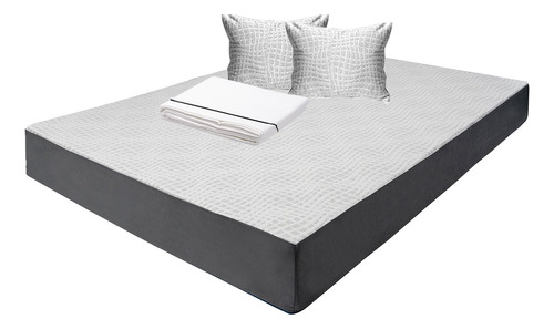 Colchón Queen Size En Caja 20 Cm + Juego Sábanas Y Almohada Blanco Y Gris