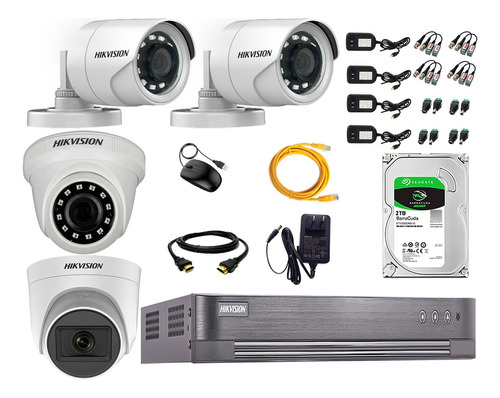 Cámaras Vigilancia Kit 4 Hikvision Full Hd 2tb + Microfono