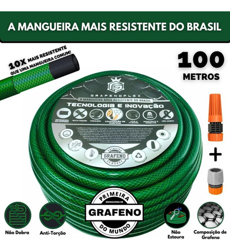 Mangueira Grafenoflex Verde 100m | Resistente E Durável