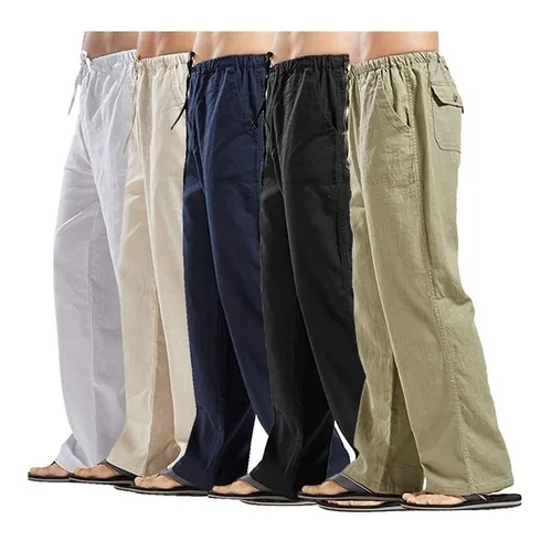 Pantalones Anchos Sueltos De Lino Y Algodón Para Hombre