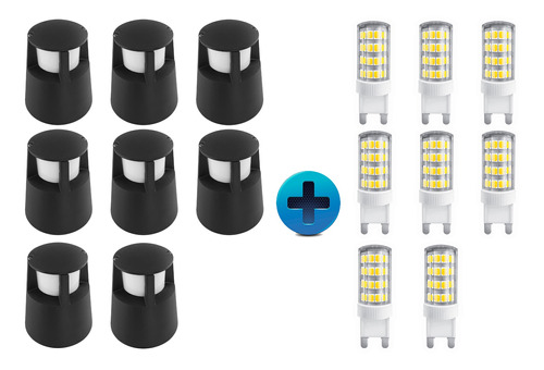 Pack 8 Aplique Farol Piso Negro Caminos Led G9 Bipin Día 6w