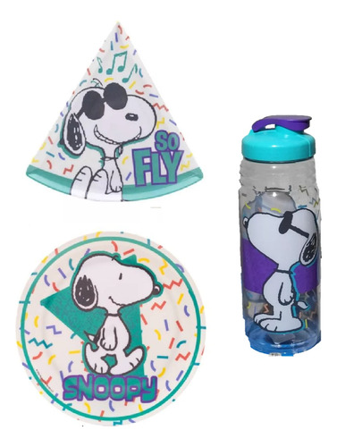 Set Plato Pizzero, Plato Mediano Botella Para Agua - Snoopy
