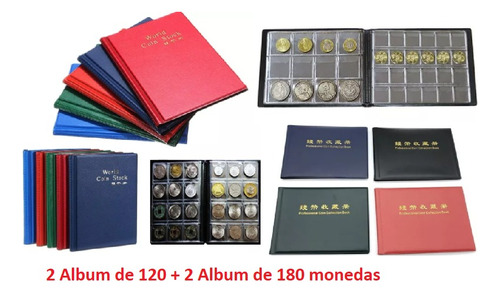 4 Album Para Monedas: 2 De 180 Monedas + 2 De 120 Monedas