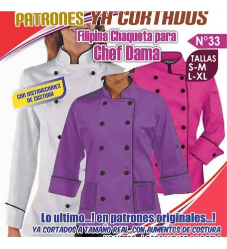 Patrones Ya Cortados Filipina Chaqueta Para Chef Dama 