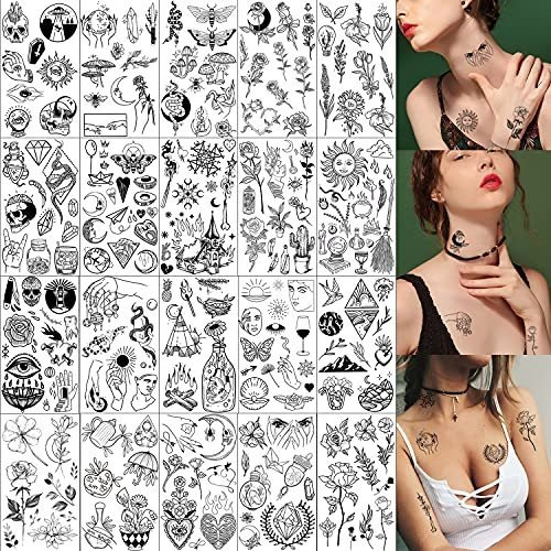 20 Hojas De Tatuaje Temporal Pequeño Negro, Tatuaje De Car