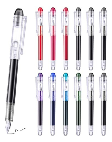 12 Pieces Multicolor Disposable Fountain Pens, Smooth-w...