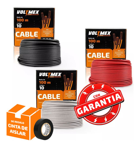 Pack 3 Cajas Cable Electrico Calibre 10 Con 100 Metros