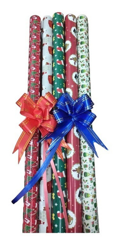 Imagen 2 de 5 de Pack 25 Papel De Regalo Navidad 50 Cinta 50 Sticker 1 Scotch