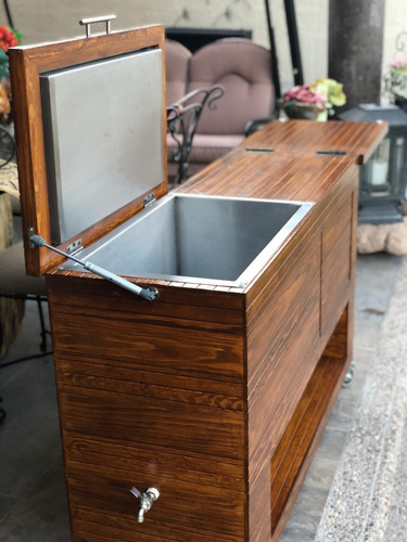 Imagen 3 de 5 de Hielera De Madera Premium Con Tina De Acero Inoxidable