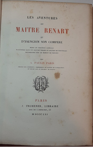 Antiguo Libro Les Aventures De Maitre Renart 1860  Ro 424
