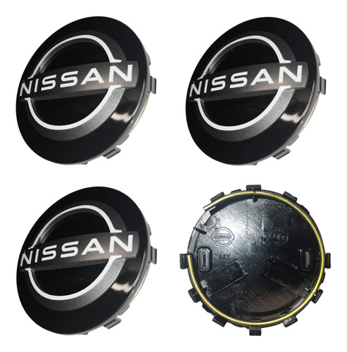 4 Centros De Rin Nissan Nuevo Logo 63mm Negro Blanco