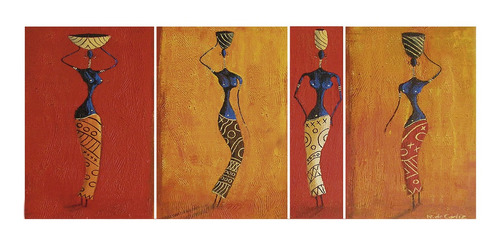 Cuadro Africanas Pintura Políptico Cod 910