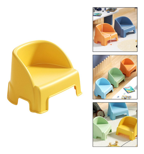 Taburete Pequeño Con Respaldo, Reposapiés, Amarillo