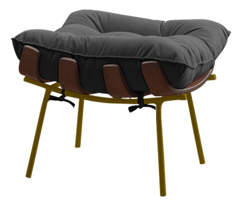 Poltrona E Puff Abel Base Madeira Dourada Suede Cinza - Gran