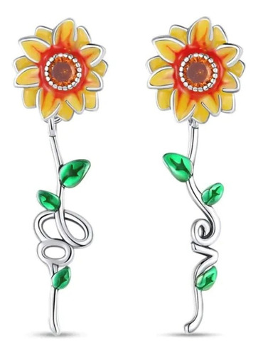 Aros De Girasol Love De Plata Ley 925 + Caja + Paño