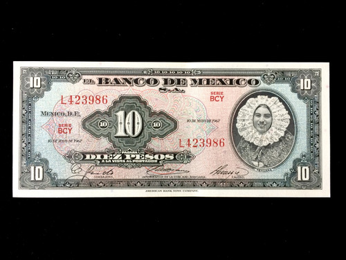Billete Tehuana, 1967. Serie B C Y. Diez Pesos. 10 Pesos.
