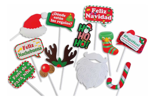 Props Photo Booth Navidad Cartelitos Para Fotos X12