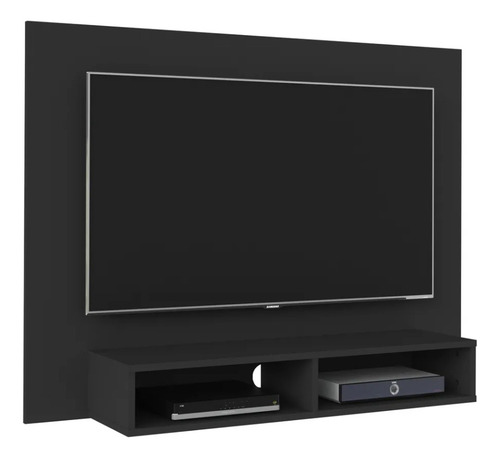 Mueble De Tv Panel Flotante Negro Con Repisa Negro